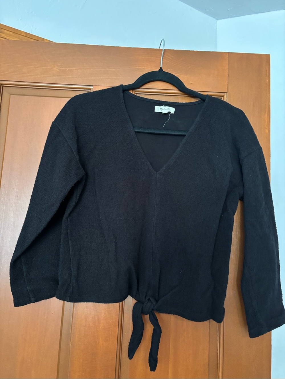 Madewell Black Knit Top with V-Neck